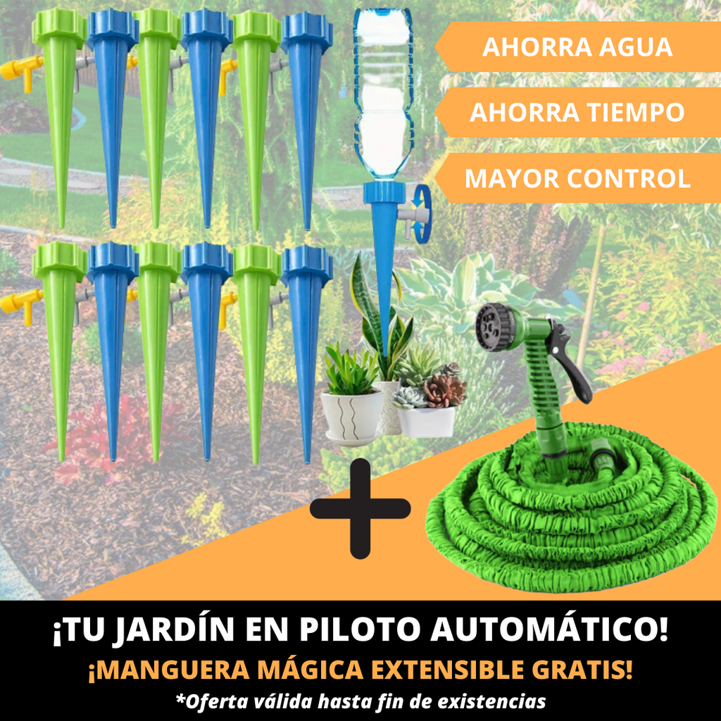 Sistema De Riego Automático Pack 12 Piezas (6 + 6 ¡GRATIS!) + Manguera Mágica ¡GRATIS!